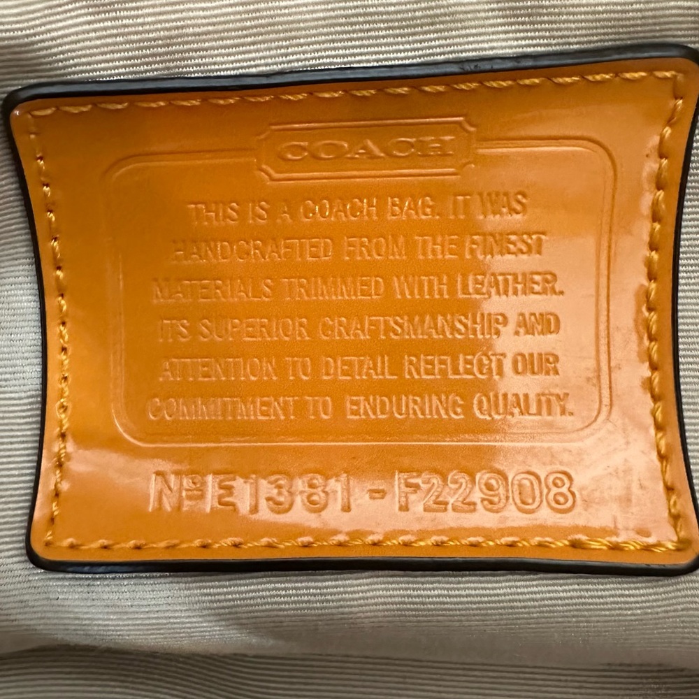 COACH Signature Coated Canvas Drawstring Carryall Bag Denim Blue & Orange Detail - Picture 2 of 14